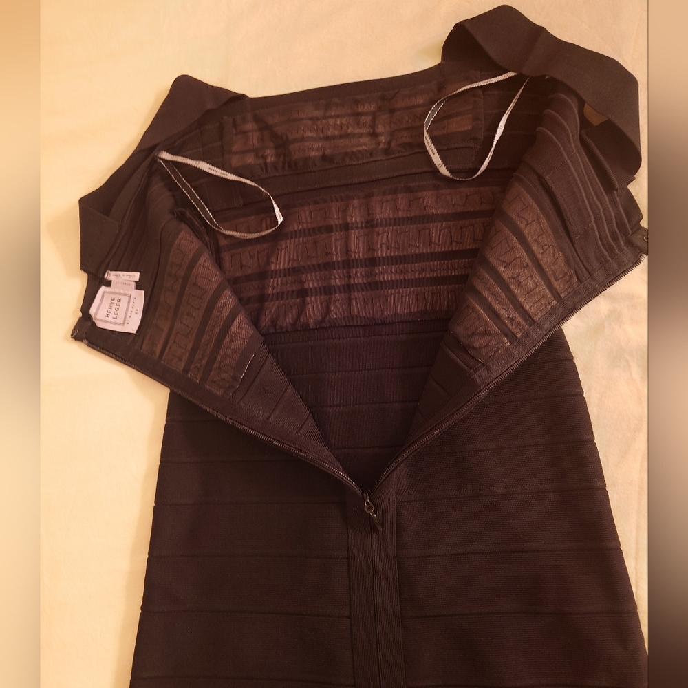 Black Beaded HERVE LEGER 'Ginta' Gown Bodycon Icon Bandage Dress XS Rare Maxi - Picture 12 of 15